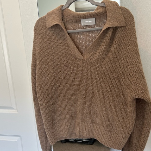 EVERLANE Alpaca Waffle Stitch Polo in Dark Weat - Picture 2 of 4